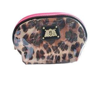 Juicy Couture Leopard Print Large Cosmetic Makeup Bag Pink Zipper